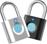 Fingerprint Padlock Sports Lock (2-Pack, Black Silver) eLinkSmart Mini Padlock, Keyless Fingerprint Lock for Luggage, School Bag, Toolbox