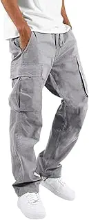 [Generic] Cargo Pants for Men Outdoor Hiking Pants Casual Joggers Athletic Pants Drawstring Elastic Waist Straight Work Pants