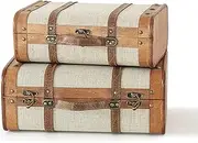 SLPR Decorative Suitcase with Straps (Set of 2, Beige) | Old-Fashioned Antique Vintage Style Nesting Trunks for Shelf Home Decor Birthday Parties Wedding Decoration Displays Crafts Photoshoots