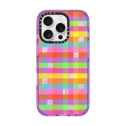 iPhone 16 Pro Impact Case MagSafe Compatible Transparent Vibrant Neon Multicolor Checkered Hearts Stars Pattern