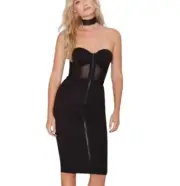Nasty Gal Farah Holt Womens Strapless Bodycon Dress Black Scuba Mesh Zip XS New