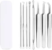ZXUY Blackhead Remover Tweezers Kit, Pimple Extractor Tool Kit for Whitehead, Acne Blemish, Pimples, Zit Removing Facial Makeup Tool with Case (Silver,8Pcs)