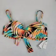 Sundazed Paradise Palm Printed Bikini Top Bra sized 32 D Colorful NWT