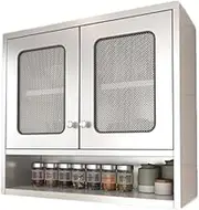 Stainless Steel Kitchen Wall Cabinet with Adjustable Shelves Double Door Storage Shelf Wall mounted Cabinet for Living Room Bathroom Silver 80x30x70cm