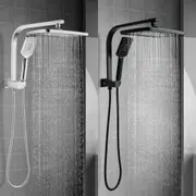 ACA Rectangle Shower Head Set 12" Rain 3-Mode Handheld Heads Gooseneck Arm Black / Chrome