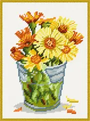 DIY Printed Tapestry Kit "Coltsfoot in a glass vase", size 10.6x14.2 in / 27x36