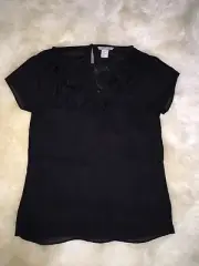 H&M Womens Black Flower Applique Sheer Blouse Top Shirt Size US 4 Xs