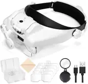 Hands Free Magnifying Glasses with Light - 6 Lenses for Hobby Crafts Reading