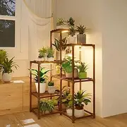 Bamworld Plant Stand with Grow Light for Indoor Plants Growing Corner Plant Shelf with Grow Lights for Living Room Patio Decor