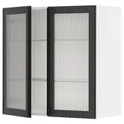 METOD wall cabinet w shelves/2 glass drs, white/Hejsta anthracite reeded glass, 80x37x80 cm