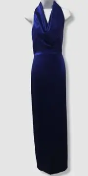 $220 Aidan By Aidan Mattox Blue Women's Cowlneck Column Gown Dress Size 8