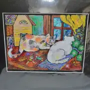 Judith Vierow Whimsical Original Acrylic Folk Art Painting Cat Toys 2014 Matted