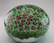 Millefiori Glass Paperweight Vibrant Red & Green Floral Design Handmade