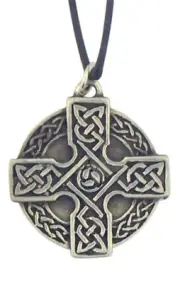 Celtic Trinity Cross 1 1/4 Inch Oxidized Silver Round Pendant on Cord Chain