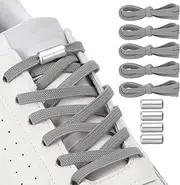 [uxcell] No Tie Shoelaces Tieless Elastic Shoe Laces, 39" with 4 Metal Locks Buckles Fit for Adults Sneakers Canvas Shoes (5Pcs, Grey)