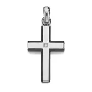 Stainless Steel Black Edge Cz Cross Pendant