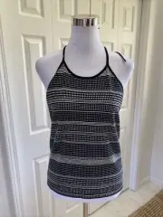 NWT Ann Taylor Silk Blend Sweater Halter Black White Geo Print Tie Neck L