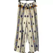 Ollari white striped pom pom boho pants. Xsmall. New with tags