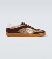 [Gucci] Gucci Interlocking G suede-trimmed sneakers AU 10 brown