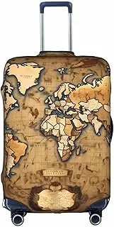 [Pvinnk] Old Stained World Map Print Protective Luggage Cover Elastic Washable Suitcase Protector Travel Gear Protector, White, X-Large