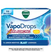 Vicks VapoDrops Xtra Strong Lemon Menthol Blast Lozenges 16 Pack