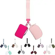 [Molishan] Mini Zip Around Keychain Wristlet Wallet for Women-2 Detachable Dual Pouch Women Coin Pocket Upgrated(Rose+Pink)