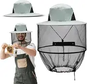 Mosquito Net Head Mosquito Protection Hat, Beekeeper Hat with Veil, Grey Hat with Mosquito Net for Outdoor Hiking Camping Gardening Fishing