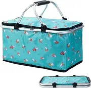 Picnic Basket,Food Delivery Bag - Foldable Portable Waterproof Insulated Cooler Basket for Outdoor Gathering Travel Beach Wine