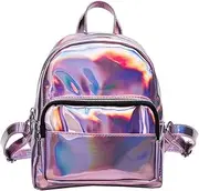 [OATIPHO] Casual Hologram Shoulder Bag, Chic Holographic Backpack Cute Pu School Bag with Adjustable Strap for Girls