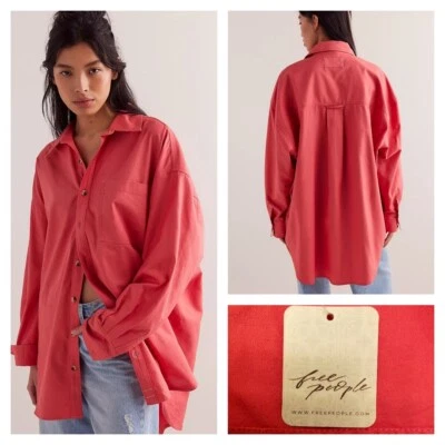 Free People- We The Free- Freddie Shirt in Rosehip Red Size Large NWT $108