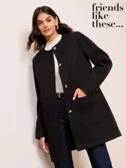 Friends Like These Black Smart Button Up Midi Coat (AP7151) | $159
