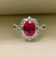 4.60 Ct Oval Natural Ruby Diamond Ring 14K Solid White Gold Size 7