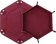 Dice Plate, Dice Tray, Cube Mat, Quiet Foldable Hexagon PU Leather with Velvet, Foldable Hexagonal Dice Game Tray (Wine Red)