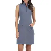 NWT IBKUL NAVY BLUE & WHITE Minicheck Sleeveless Mock Golf Tennis Dress - L