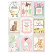 Stamperia A4 RICE PAPER - DAY DREAM - SMALL CARDS, Decoupage, Cat, Teddy Bear