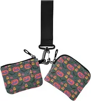 [GuoChe] Dual Wristlet Wallets for Women Happy Halloween Pumpkins Mini Fashion Women Credit Card Case Coin Purse with Wristle Strap for Men Women 2 Pcs, Happy Halloween167, 4.13" x 3.51" & 4.13" x 4.13", Retro