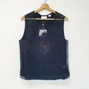 Sass & Bide Size XS Navy Sheer Embellished The Formal Simplicity Top NWT $350