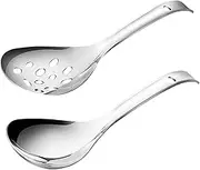 UTHCLO 2Pcs Stainless Steel Slotted Serving Spoon Portable Kitchen Utensils for Cooking Mixing and Serving Homes Cafes and Restaurants