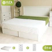 【YUDA 生活美學】純白色 房間組4件組 雙大6尺 床頭片+加厚六分床底+床頭櫃+3x6衣櫃 床架組/床底組