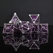 Beholder's Gates Hollow Metal Dice Set - Purple and Silver Brand New
