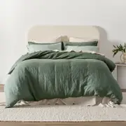 Washed Linen Dark Green Quilt Cover Set [MUSBLINEN20_DGQCS]