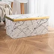 Hbluefat 30 Inches Folding Storage Ottoman Bench, Faux Leather Footrest, Padded Seat Chest for for Living Room, Bedroom, Entryway (White Black Marbled, 110L)