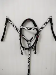 Beautiful Zebra Print Western Synthetic Headstall & Breast Plate Collar Set.