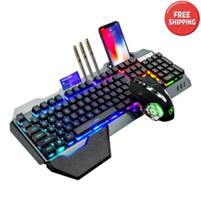 Set Keyboard, Mouse Gaming Portable for Computer Desktop Laptop Rainbow Backlit