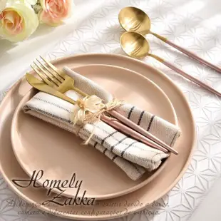 【Homely Zakka】輕奢粉金撞色不鏽鋼餐具8件組(刀叉 湯匙 西式餐具 環保餐具)