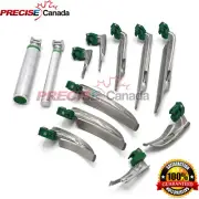 10 Fiber Optic Mac & Miller Laryngoscope Blade And 2 Handle Intubatio Kit ENT