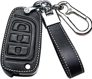 ontto Leather Car Key fob Cover fit for Hyundai Elantra Solaris I30 I35 I40 IX35 Sonata Santa Fe Tucson Verna Celesta Accent KONA Flip Key case Key Holder Shell Keychain Keyring Accessories Black D