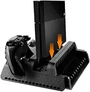 Vertical Stand with Cooling Fan and Dual Controllers Charging Station for PS4/PS4 Slim/PS4 Pro