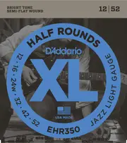 D'Addario EHR350 Half Round Electric Guitar Strings, Jazz Light, 12-52