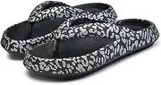 [FLIOZY] Leopard Print Flip Flops for Women & Men, EVA Soft Cloud Pillow Sandals, Non-Slip Platform Slippers, Cushioned Thong Slides for Indoor & Outdoor, Large Size ，Beige, Gray, Pink, and Black